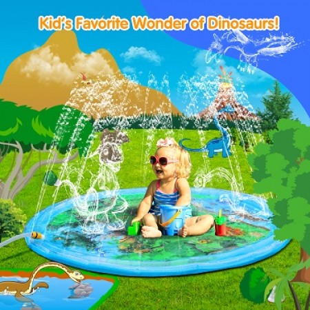 Splash Pad for Toddlers, 68” Outdoor Summer Sprinkler for Kids, Babies, and 1-12 Years Old Boys & Girls, Wading Splash & Sprinkler Water Toys for Fun Games, Party, and Play